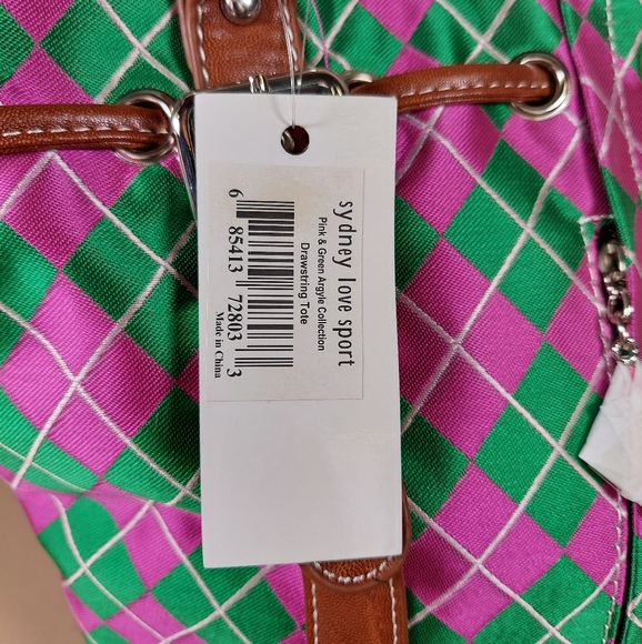 SYDNEY LOVE ARGYLE DRAWSTRING TOTE SHOULDER BAG,PINK/GREEN,ONE SIZE - Picture 6 of 14